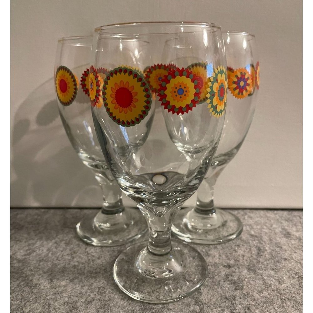 3 Boho Mod Designed Greenbriar International Water Goblets   #1431